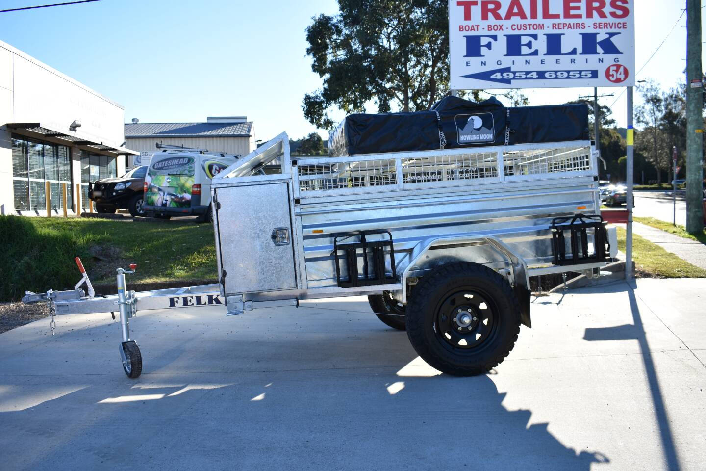 compartment and jockey wheel on felk camper trailer