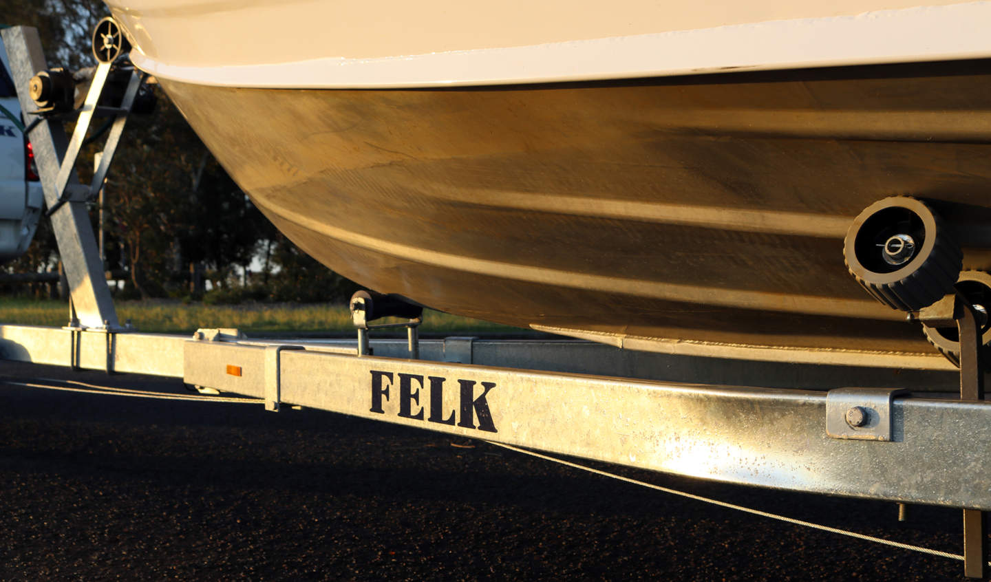 Felk branded steel used on boat trailers with multiroller wheels